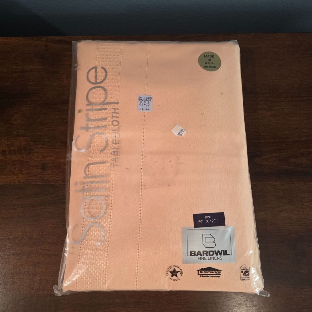 VTG Bardwil Fine Linens Tablecloth Satin Stripe SALMON PINK 60"x120" Oblong USA